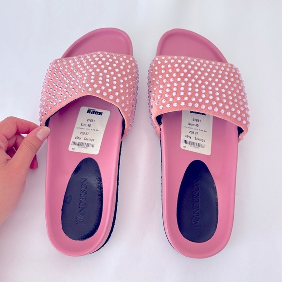 NEW JW ANDERSON Pink Suede Crystal Italian Leather Sandal Slides Size 9 - Picture 3 of 10